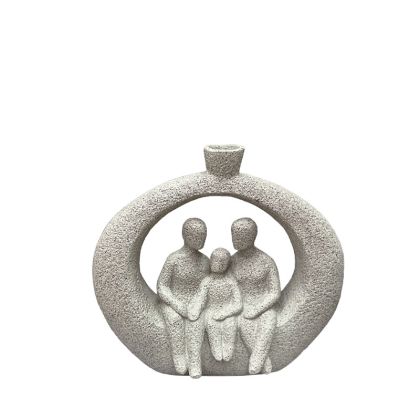 Decorative polyresin cream statuette - seated family - stone texture - 21X10X19CM 24/KIB