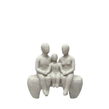 Decorative polyresin cream statuette - family on a bench - stone texture - 18X10X20CM 24/KIB