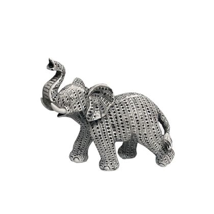 Decorative polyresin black and white elephant statuette - relief motif - 15.5X8X16CM 24/KIB