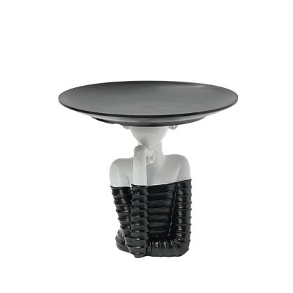 Decorative polyresin statuette black/white girl with hat tray - Φ17X17CM 24/KIB