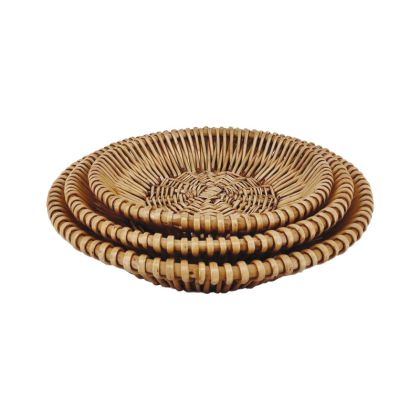 Decorative plates set of 3 with woven straw brown round - L:Φ41X8, M:Φ36X7, S:Φ31X6CM 12BOXES