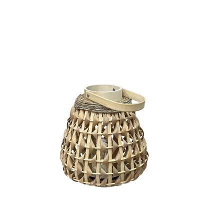 Natural brown bamboo lantern cone-shaped with handle and glass for candle - Φ26X25/40CM 8/KIB