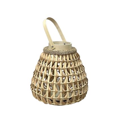 Natural brown bamboo lantern cone-shaped with handle and glass for candle - Φ31X31/44CM 8/KIB