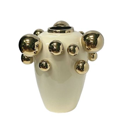 Ceramic vase beige/gold with gold balls on the surface - Φ24X31CM 12/KIB