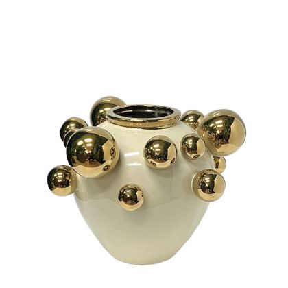 Ceramic vase beige/gold with gold balls on the surface - Φ25X24CM 12/KIB