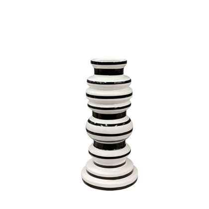 Ceramic vase white/black round - minimalist lines/rings - Φ11.5X23.5CM 36/KIB