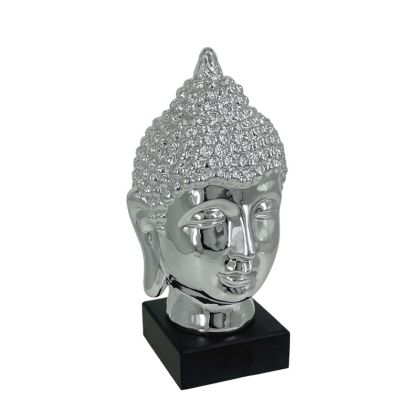 Ceramic decorative statuette silver Buddha on black base - Φ13X27CM 16/KIB