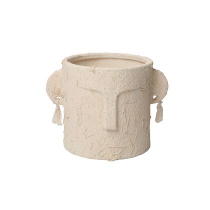 Cream cement flower pot face with earrings - 19X14CM 1/8KIB