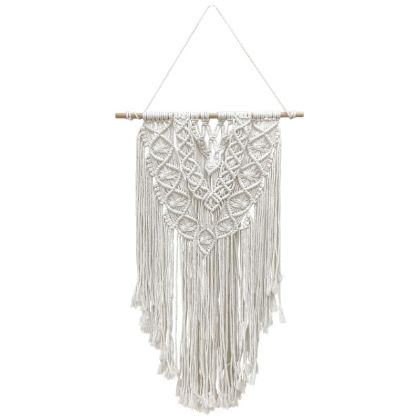 Macrame wall decoration cream cotton thread, woven on wood with fringe - 50X114CM 60/KIB