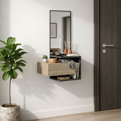 Kendi hallway furniture with mirror in anthracite-sonoma 49.1X31.3X90CM