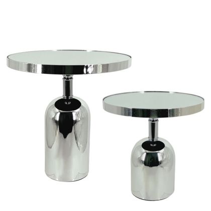 Silver metal tray, set of 2 round trays with mirror - S:Φ25X26, L:Φ30X33CM 4/BOX