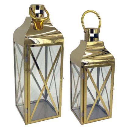 Metal lanterns set of 2 gold for candles - L:19.5X57/65, S:16X44/50CM 4/KIB