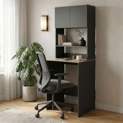 Офис бюро с етажерка Chaxe антрацит-сонома 65X32.5X183.6СМ