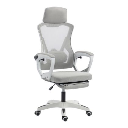 Office chair with footrest Meton white - mesh gray 48X60X118-128CM