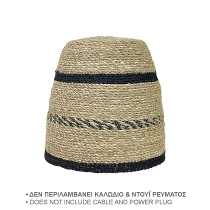 Woven chandelier straw hat beige/black boho striped - Φ18/30X30CM 12/BOX