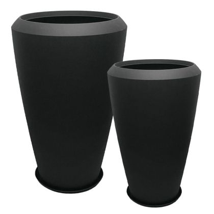 Polyresin flower pot with base set of 4 pieces anthracite black high Pompeii type - L:Φ55X86.3, M:Φ44.3X69.8CM (the description indicates 4 pieces, but the sizes are two)