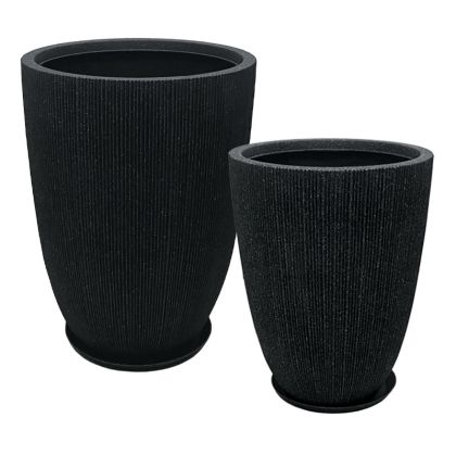 Polyresin flower pot with base set of 4 pieces black granite striped rectangular (tall) - L:Φ44X57.5, M:Φ37X48.5CM (the description indicates 4 pieces, but the sizes are two)