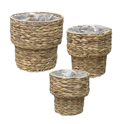 Rattan flower basket set of 3 natural brown round - L:Φ20X31, M:Φ25X26, S:Φ20X21CM 6/KIB