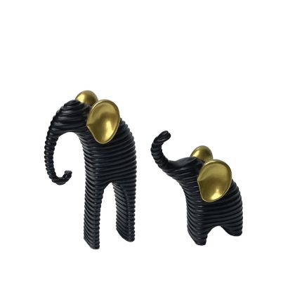 Elephant figurines set of 2 black with gold ears modern - L:10X6X17CM, S:9X6X13CM 20/KIB