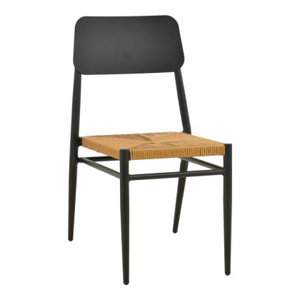 Giardino chair, stackable, aluminum in black - Pe rattan in natural shade 45X56X82CM