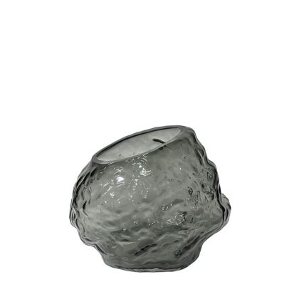Glass vase gray abstract relief with beveled neck small - Φ24X20CM 12/KIB