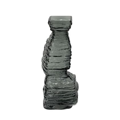 Glass vase gray abstract relief shape large - 12X12X30CM 15/KIB