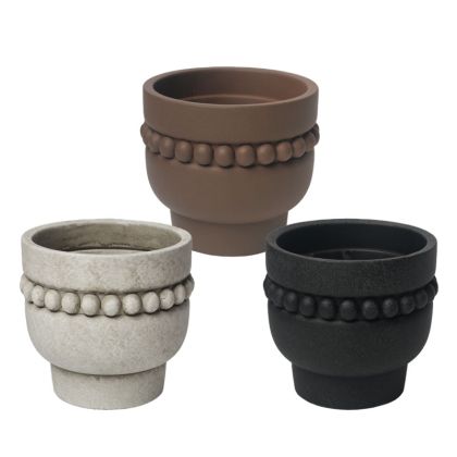Cement flower pot (3 assorted designs) cream-brown-black with bubbles and base - Φ13.5X12CM 3/12BOX