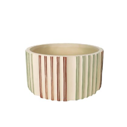 Cement pot beige round with vertical lines green/red - Φ20X10CM 12/BOX