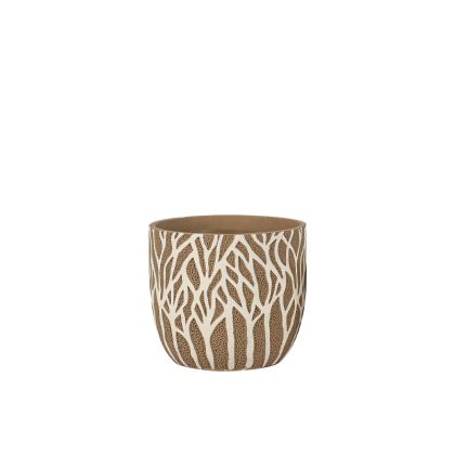 Cement pot brown-white round, wooden branches Φ13.5X12.5CM - 1/16KIB