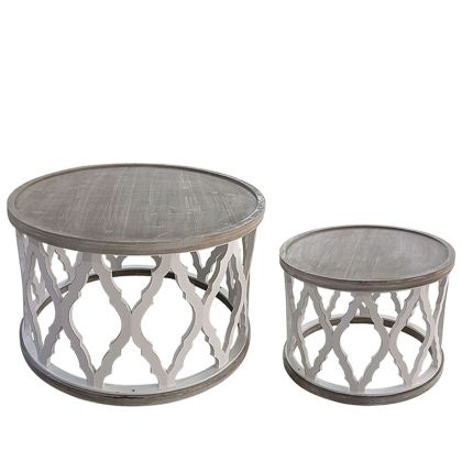 Wooden tables set of 2 round - L:80X52.5, S:59.5X44.5CM 1/BOX
