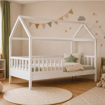 Детско легло DREAM Montessori с матрак 90x190/19см, бор, бял цвят