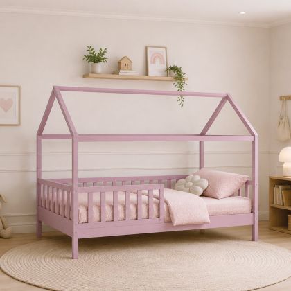 Детско легло DREAM Montessori с матрак 90x190/19см, бор, розов нюанс