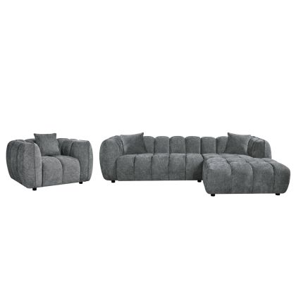 Комплект ъглов диван десен- фотьойл Lykke HM10821.01R сив текстил