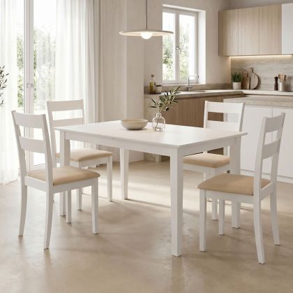 Комплект маса и столове Dallan Mabor 5 части бяло каучуково дърво 120-150x80x73.8 см