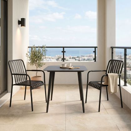 Комплект маса и столове Heven Vista от 3 части черен алуминий 80x80x72см