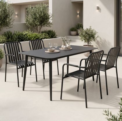 Комплект маса и столове Heven Vista от 5 части черен алуминий 120x70x72см