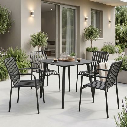 Комплект маса и столове Heven Vista от 5 части черен алуминий 80x80x72см