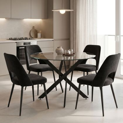 Murde table and chairs set and Antoro glass table D100x75 cm, set of 5 pieces