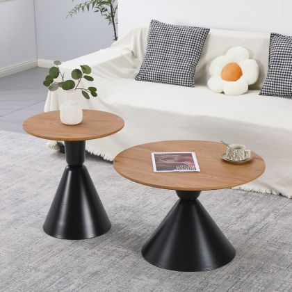 Комплект от 2 холни маси Obsidian, черен метал-MDF в естествен нюанс