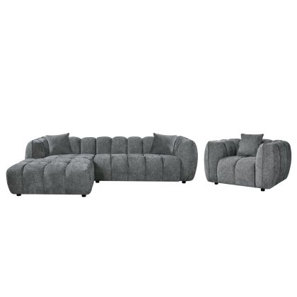 Комплект ъглов диван ляв- фотьойл Lykke HM10820.02L екрю текстил