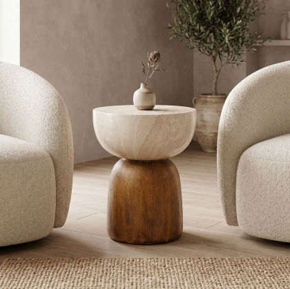 Isaka side table, MGO, cream wood imitation, D38x48 cm
