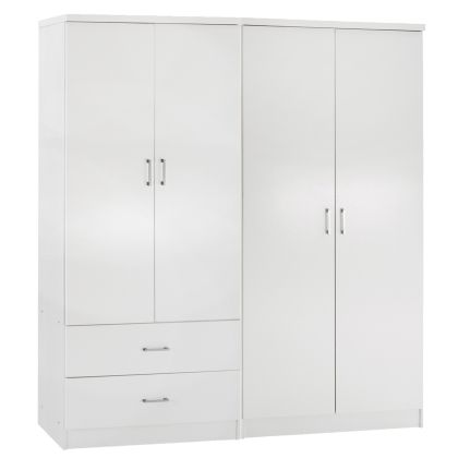 Четирикрилен гардероб с 2 чекмеджета Jenna HM11351.05 меламин в бяло 160X43X181HСМ.