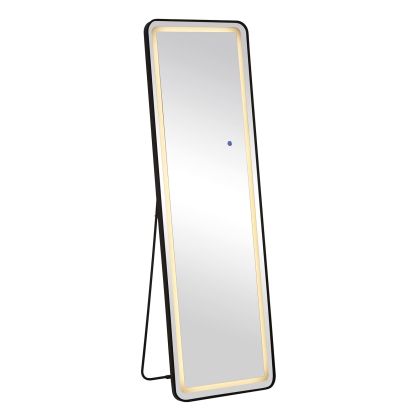 LED-7 Осветено огледало за стена и под, черен алуминий, сензорно с 3 опции за осветление