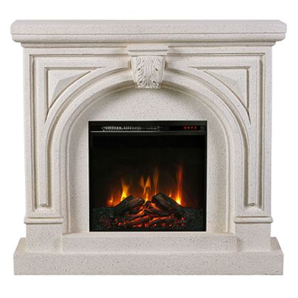 Decorative electric fireplace made of polyresin, white, with flame effect and blower (1400W) 105X27X99CM