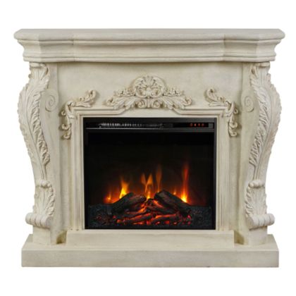 Decorative electric fireplace made of polyresin, white, with flame effect and blower (1400W) 115X30.5X101CM