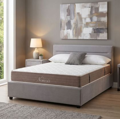 Bed with mattress and storage space Molito-Nemesis velvet gray 150x200cm