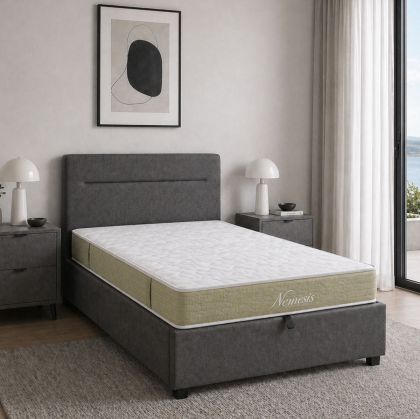 Bed with mattress and storage space Molito-Nemesis fabric anthracite 120x200cm