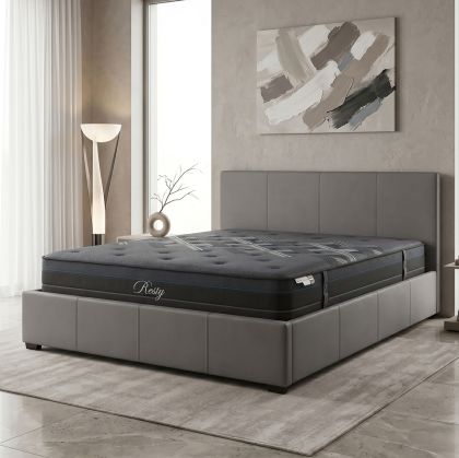 Bed with mattress and storage space Norwegian-Resty gray PU 160x200cm