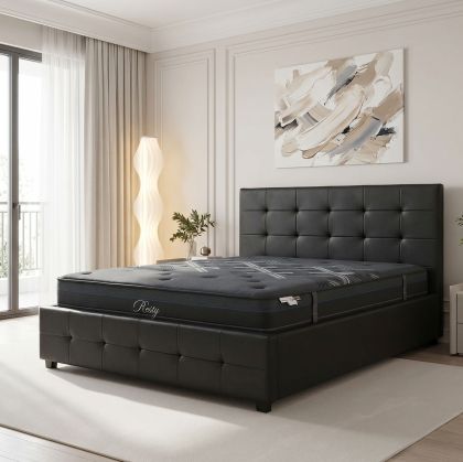 Bed with mattress and storage space Roi-Resty PU black 160x200cm