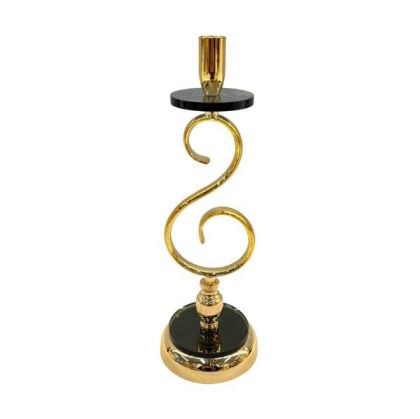 Metal candlestick - glass gold - black 12X12X37CM